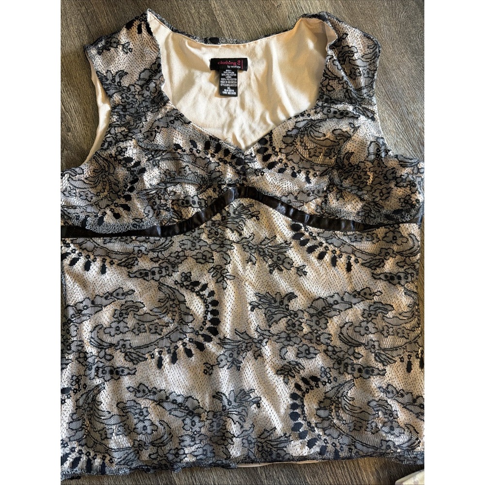 Y2K Beige Black Lace Overlay Babydoll Cami Tank Top Sz Xl Boho Whimsigoth